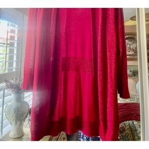 Like New 89th & Madison Shimmery Red Tunic Length Lite weight Open Cardigan  XL